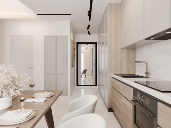 Интерьеры однушек часто дополняются встроенными шкафами