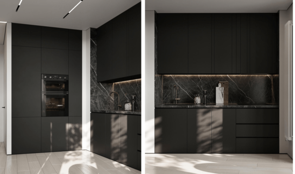 Стильная однокомнатная квартира: зона кухни